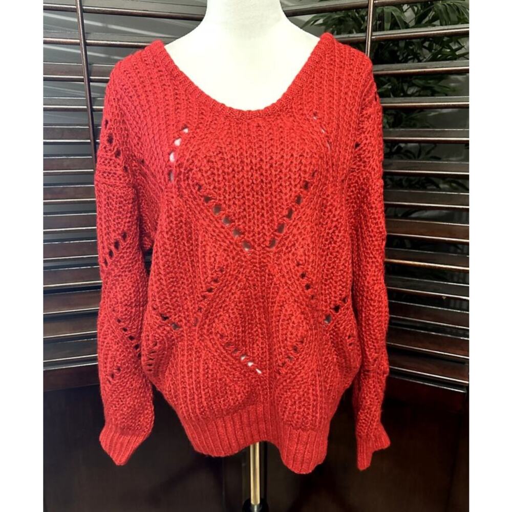 Frnch Women's Red Loose Knit Sweater Slouchy Long Sleeve M/L NWOT